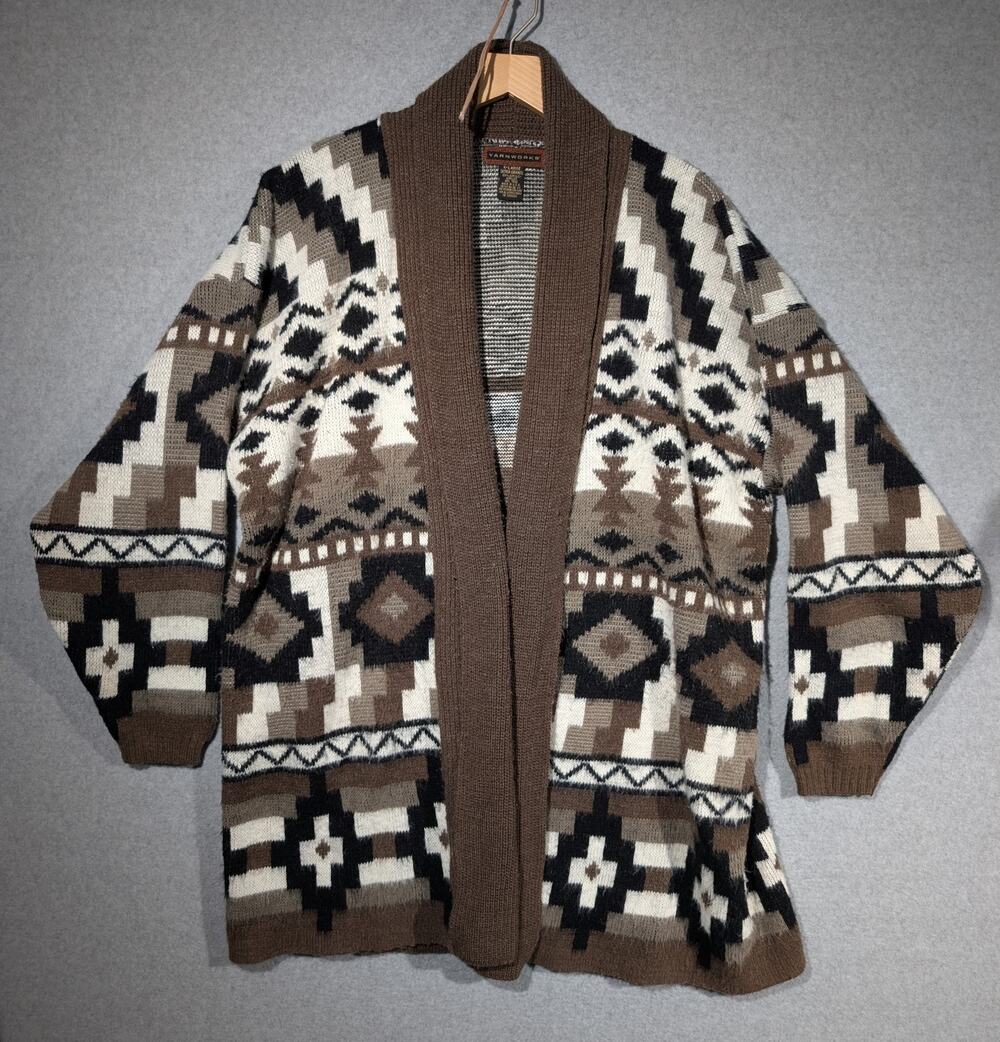 Yarnworks Southwest Aztec Acrylic Cardigan Sweater sz XL Jacket USA Open Front